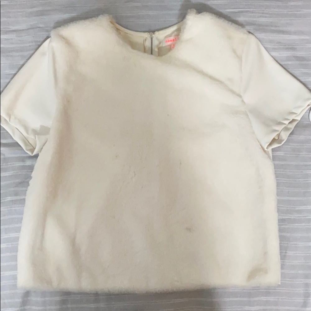 Fuzzy leather crop top